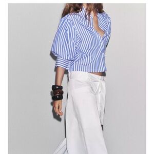 Zara Blue and White Striped Blouse